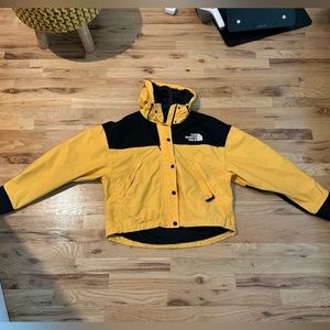 Yellow & black womens hooded mountain parka